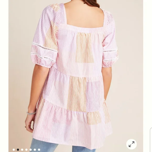 Anthropologie Gable Tiered Square Neck Puff Sleeve Pink Tunic Top Size S… - Picture 10 of 10